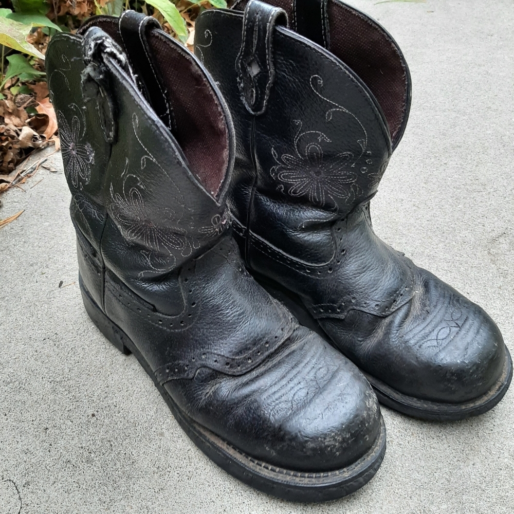 Justin Black Leather Steel Toe Size 9 Boots